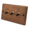3 Gang 10 Amp 2 Way Dolly Switches - Black Toggle Classical Aged Burnished Copper Toggle (Dolly) Switch